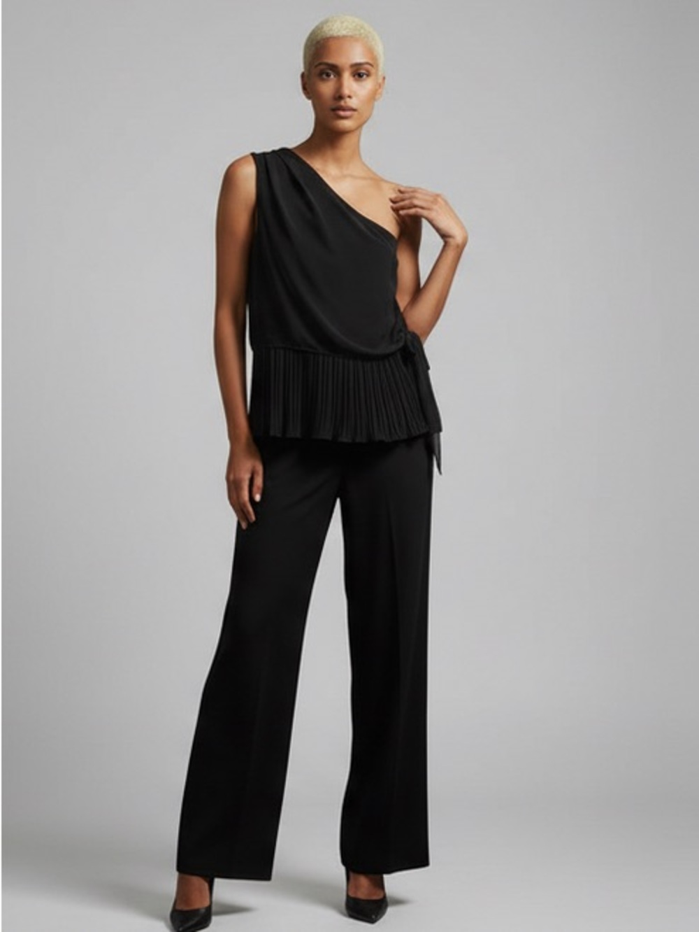 Asymmetrical One Shoulder Tank Black Flowy Dressy Top